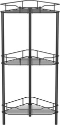 3 Tier Floor Standing Corner Shower Caddy Organizer Shelf with Hooks, Bathroom Shelves Stand Rack, Black