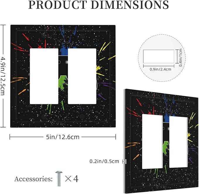 Classic Videogames Controller Black Splash Ink Colorful Decorative Outlet Covers 2 Gang Double GFCI Rocker Electrical Wall Panels Light Switch Cover Plate for Kids Room Nursery Decor