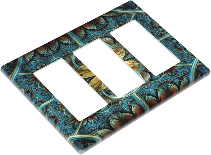 Light Switch Cover Boho Fractal Mandala 3 Gang Wall Plate Triple Light Switch Plate Bohemia Rocker GFCI Outlet Covers Decorative Receptacle Cover for Bathroom Bedroom Decor