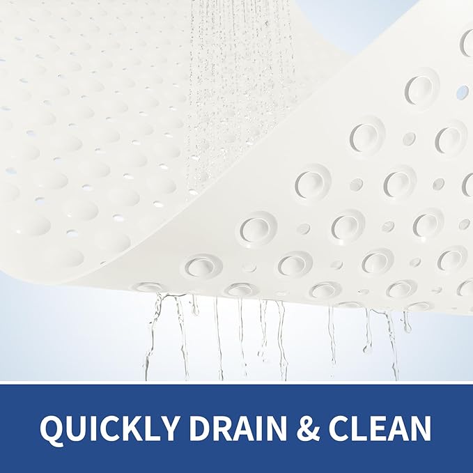 OTHWAY Square Shower Mat 32x32, TPE Non-Slip Shower Mats with Drain Holes and Suction Cups, Walk-in Mat for Inside Shower Stall, Anti-Slip for Elderly Kids (White)