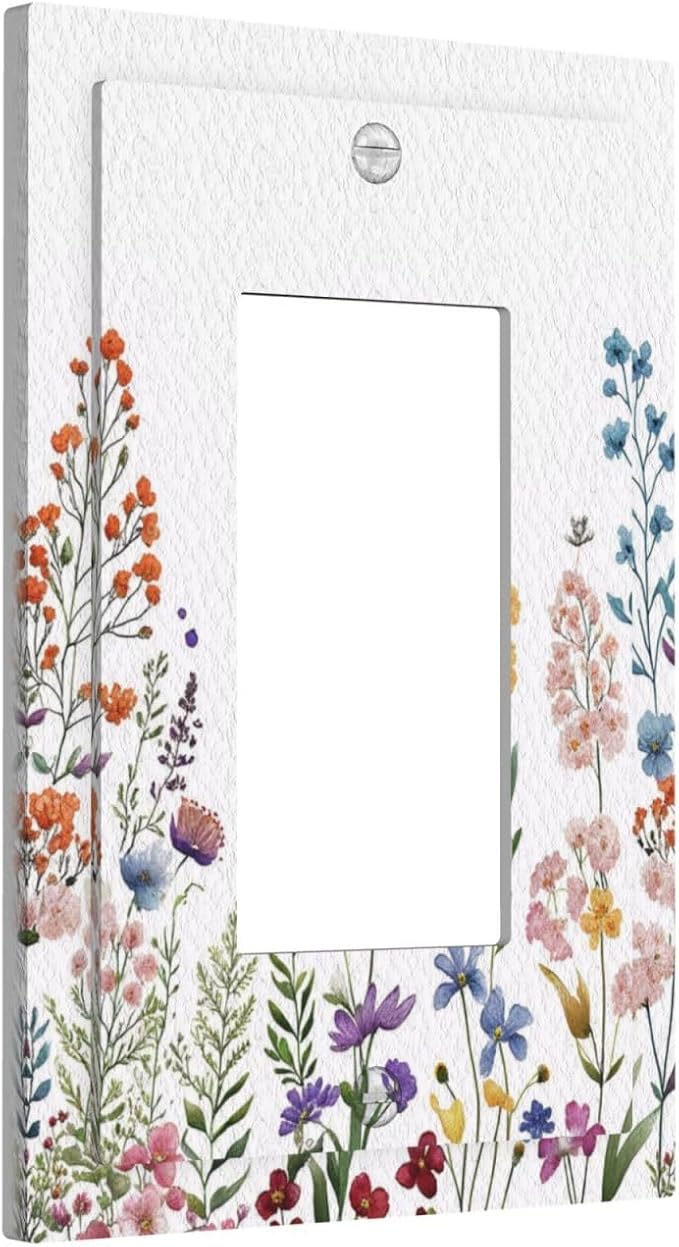 Rustic Wild Floral Vintage Colorful Flowers Outlet Covers Single Rocker Light Switch Covers Decorative 1 Gang Gfci Wall Plate Electrical Receptacle Switchplate Plug Faceplate Bathroom Decor