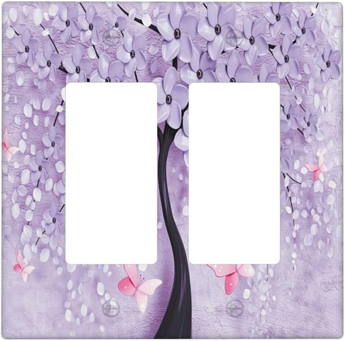 Outlet Covers 3D Purple Tree 2 Gang Wall Plate Double Rocker Light Switch Cover Decorative GFCI Receptacle Cover Electrical Switchplate for Bathroom Bedroom Decor