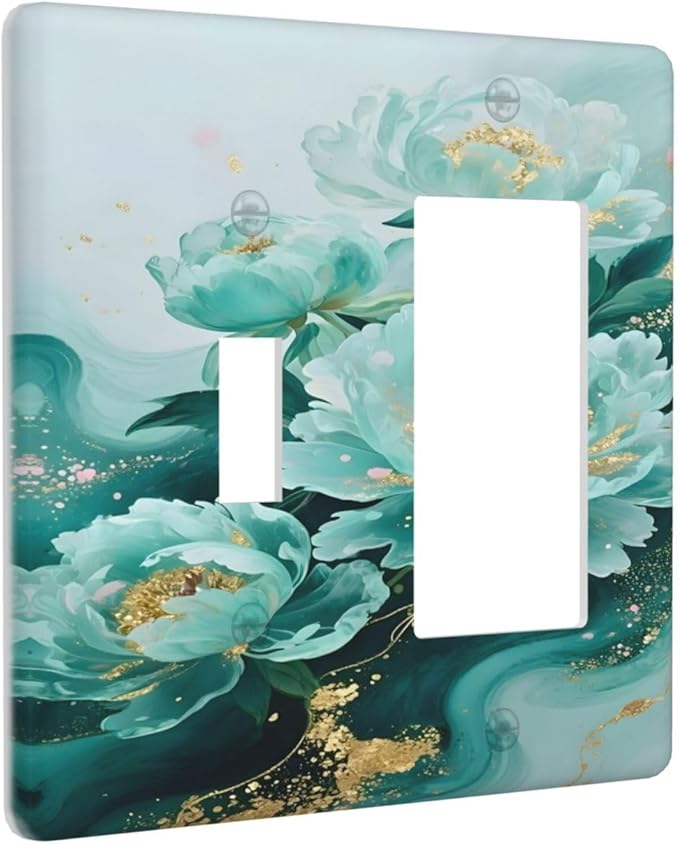 Decorative Outlet Covers Gold Green Floral Gilt Marble Flower 2-Gang Combo Light Switch Cover Plate Single Toggle/Rocker Wall Plate Plug Switch Plate Covers for Bathroom Decor