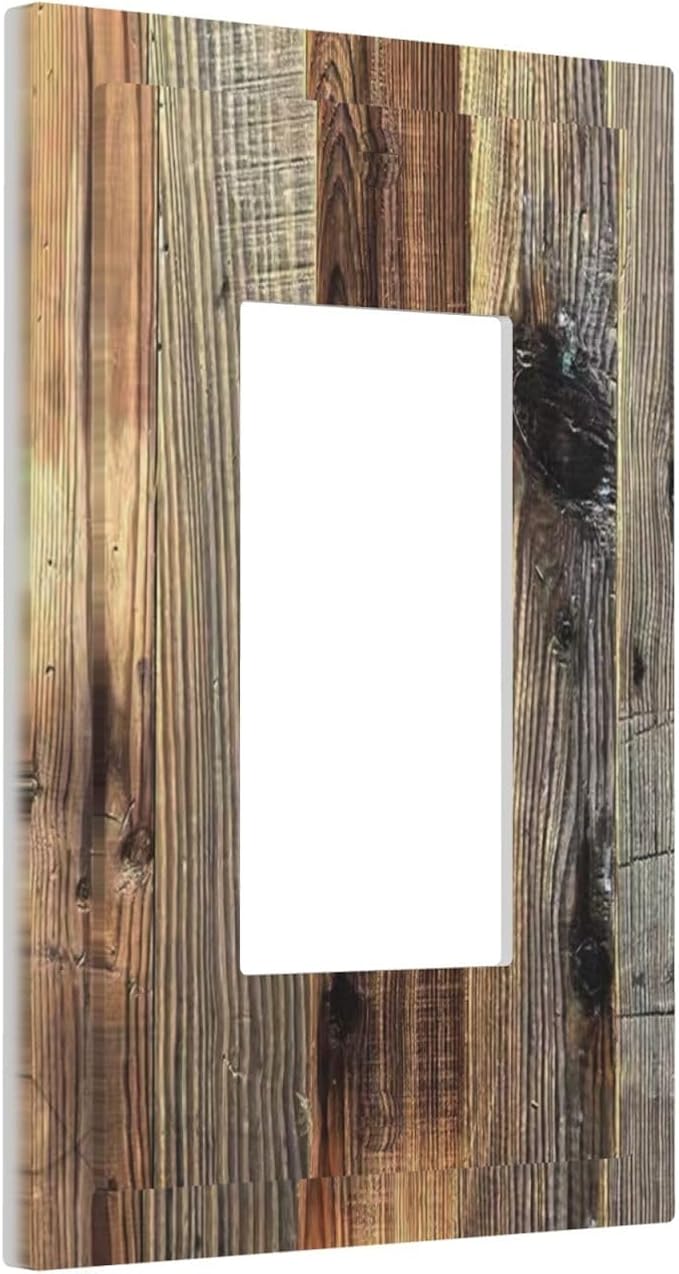 Barn Brown Wood Rustic Weathered Wood Print Decorative Outlet Covers 1 Gang Single Rocker Light Switch Cover Plate Wall Plates GFCI Faceplate for Farmhouse Home Decor