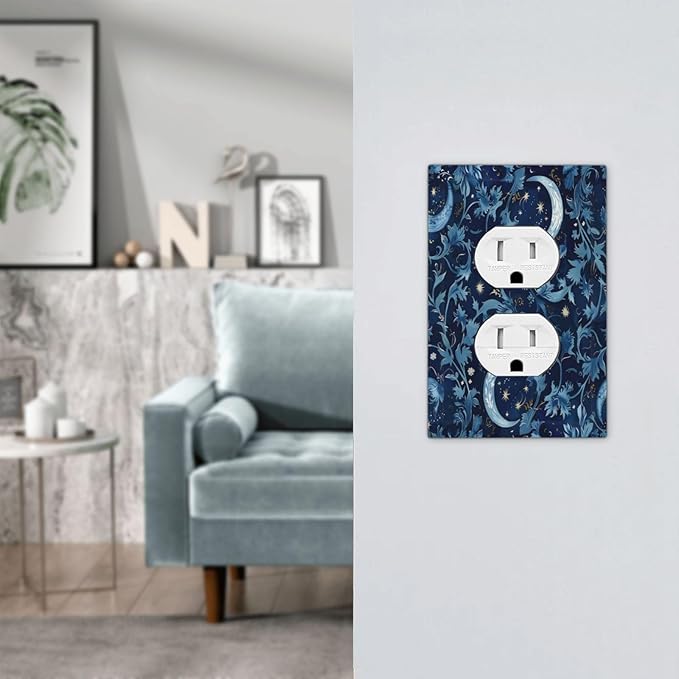 Outlet Covers Vintage Moon And Flowers Decor Floral William Morris 1 Gang Duplex Wall Plate Decorative Switch Plates Electrical Receptacle Faceplate Light Switch Cover for Bedroom Kids room