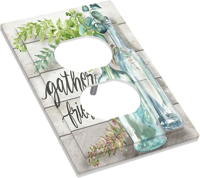 Outlet Covers Watercolor Modern Flower 1 Gang Duplex Light Switch Cover Plate Floral Plant Wood Decorative Wall Plates Electrical Switchplate Receptacle Cover for Farmhouse Bathroom Decor