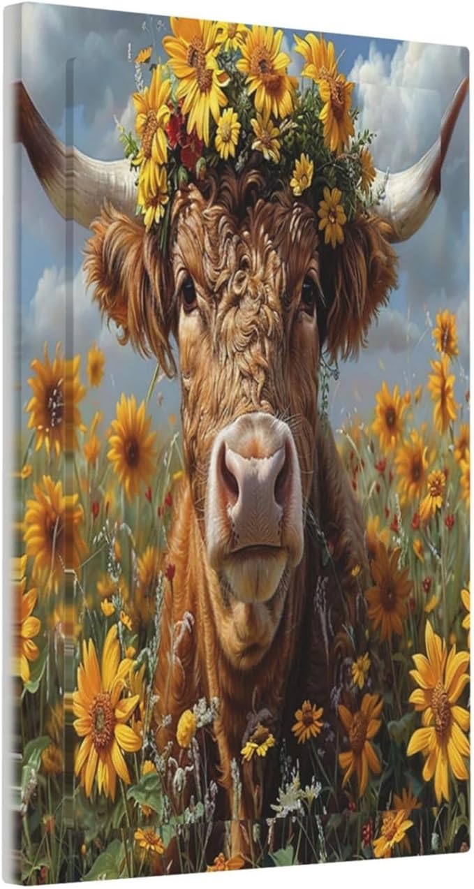 Light Switch Cover Plate Vintage Sunflower Highland Cow Rustic Art 1 Gang No Device Blank Electrical Wall Plates Faceplate Decorative Switch Plate for Bedroom Farmhouse Decor