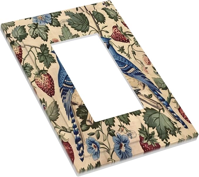 Decorative Outlet Covers Vintage Floral Bird Strawberry Thief William Morris 1 Gang Single Rocker Light Switch Cover Plate Wall Plates GFCI Faceplate for Bedroom Home Decor