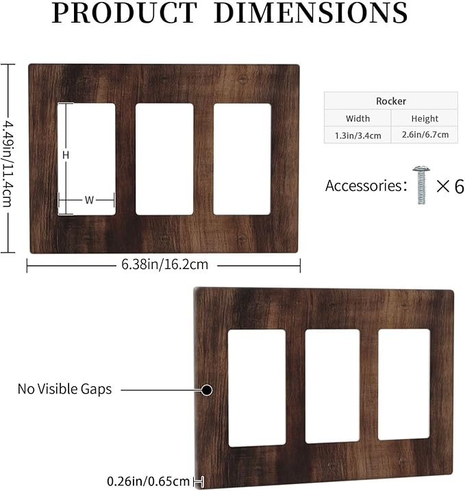 Decorative Outlet Covers Rustic Farmhouse Brown Wood Barn Door 3 Gang Gfci Wall Plate Triple Rocker Light Switch Cover Plate Switch Plate Covers for Bathroom Decor