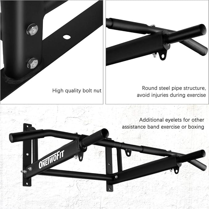 ONETWOFIT Pull Up Bar for Doorway, 440 lbs Heavy Duty Upper Body Fitness Workout Bar for Home Gym Exercise, Multi-Grip Strength Wall Mounted Door Frame Chin-Up Bar for Almost All Doors