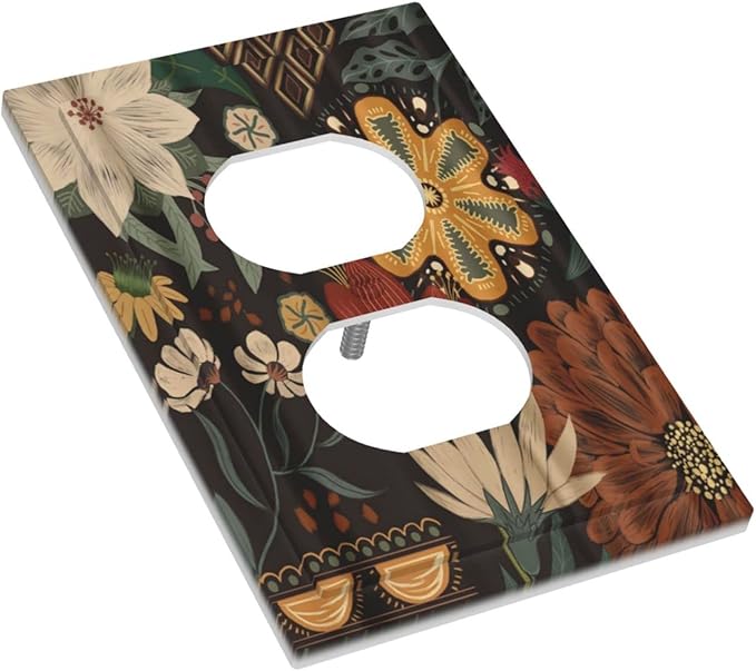 Outlet Covers Boho Floral Tropical Leaves 1 Gang Duplex Light Switch Cover Decorative Bohemian Flowers Botanical Single Receptacle Wall Plate Covers Electrical Device Switchplate for Bathroom