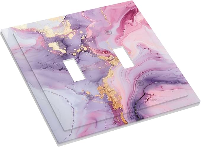 Decorative Switch Plates Pink Marble Abstract Purple Gold Texture 2 Gang Double Toggle Outlet Light Switch Cover Wall Plate Electrical Faceplate for Bathroom living Room Decor
