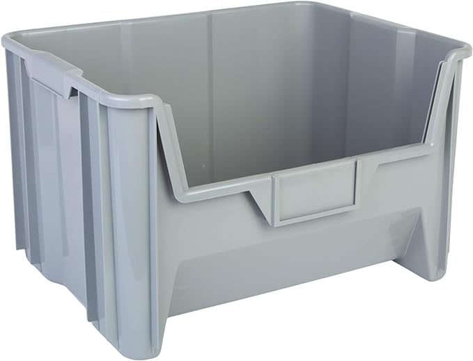 Hudson Exchange 20" x 15" x 12.5" (1 Pack) Plastic Giant Stackable Hopper Bin Container, Gray