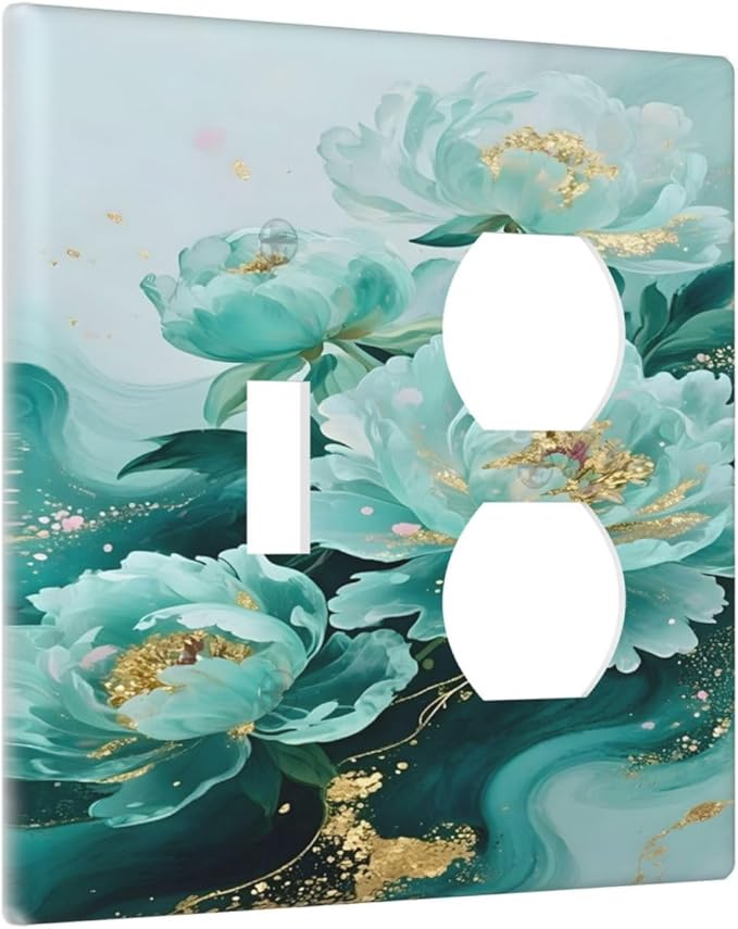 Decorative Outlet Covers Gold Green Floral Gilt Marble Flower 2 Gang Duplex Light Switch Cover Plate Gfci Wall Plate Plug Switch Plate Covers for Bathroom Decor
