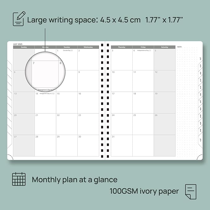 POPRUN Planner 2025-2026 Weekly Planner Notebook (Large 8.5''x 10.5'') Academic Calendar (JUL.25 - JUN.26) Appointment Book with Monthly Tabs, Spiral Soft Cover, Inner Pocket, 100 GSM - Lilac