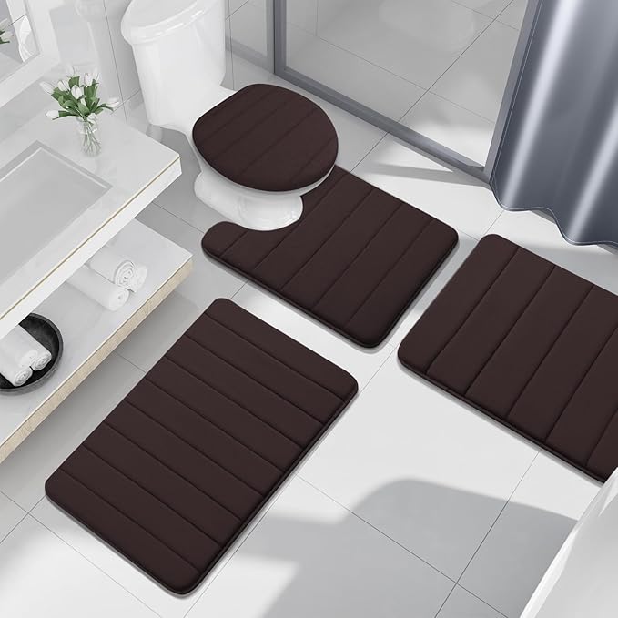 Buganda Memory Foam Bath Mat, 34" x 20", Ultra Soft and Non-Slip Bathroom Rugs, Water Absorbent and Machine Washable Bath Rug for Bathroom, Shower, and Tub, Brown