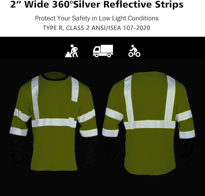VENDACE 3pcs Safety Reflective Hi Vis Long Sleeve Shirts for Men ANSI Class 3 High Visibility Construction Work T Shirts (Yellow,XL)