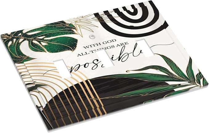 Boho Abstract Tropical Green Palm Leaf Mid Century Decorative Switch Plates 3 Gang Wall Plate Triple Toggle Light Switch Cover Faceplate Electrical Wall Panels for Office Home Decor