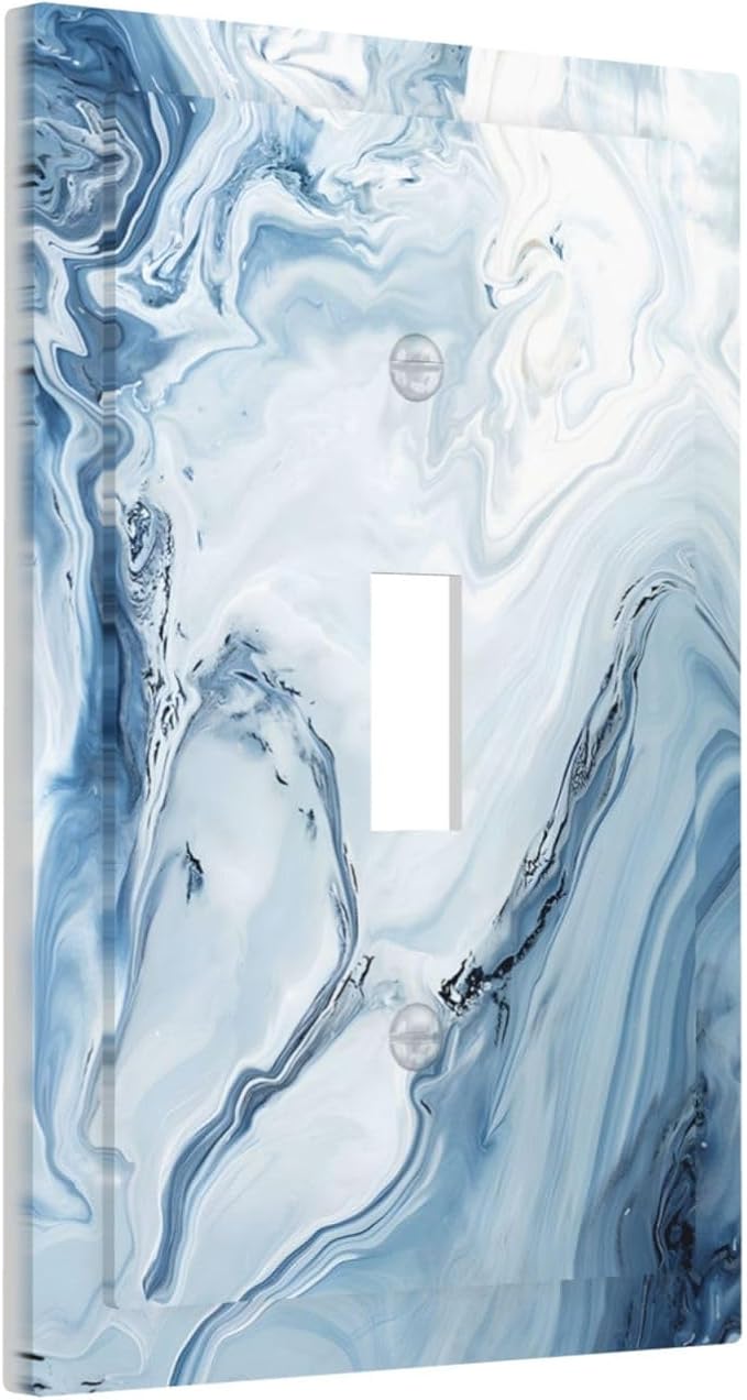 Light Blue Marble Texture Abstract Print Decorative Light Switch Cover 1 Gang Single Toggle Device Electrical Faceplate Switchplates Decorator Outlet Wall Plate for Bathroom Kitchen Home Decor