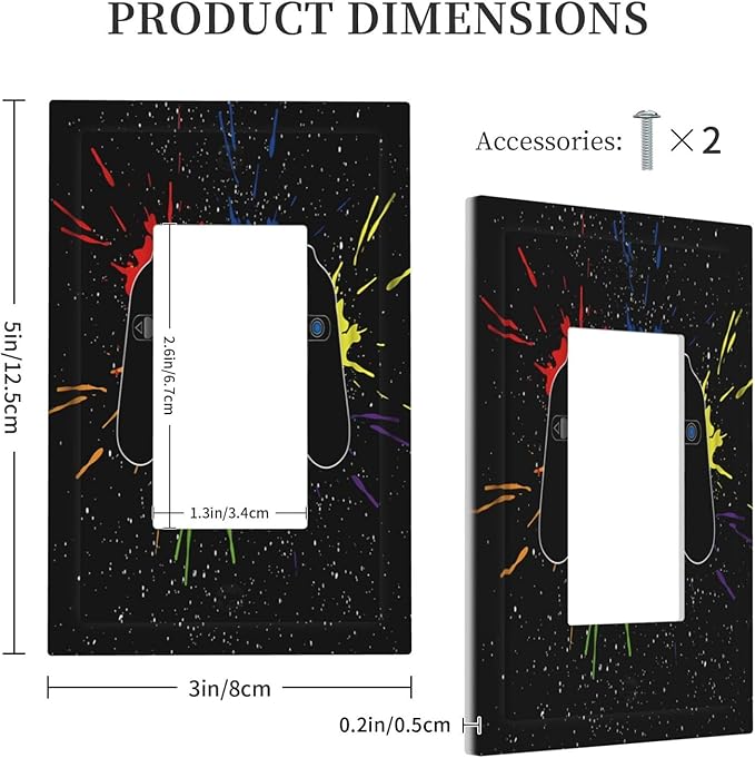 Classic Videogames Controller Black Splash Ink Colorful Decorative Outlet Covers 1 Gang Single Rocker Light Switch Cover Plate Wall Plates GFCI Faceplate for Kids Room Nursery Decor