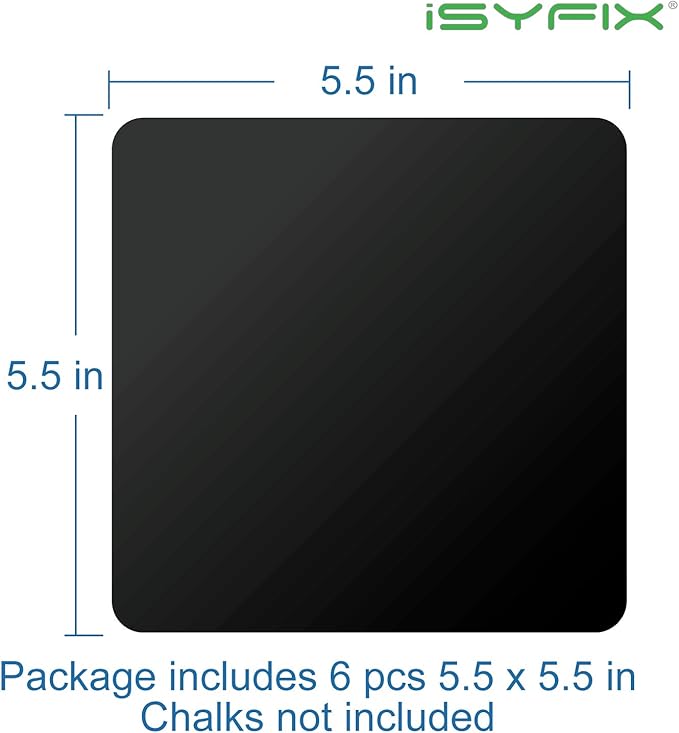 iSYFIX Magnetic Chalkboard Notes - 5.5 x 5.5 inch, 6 Pack, Square - Decorative Magnet Blackboard for Fridge, Kitchen Organizer, Decor, Office, Grocery Lists, Metallic Boxes, Storage and More