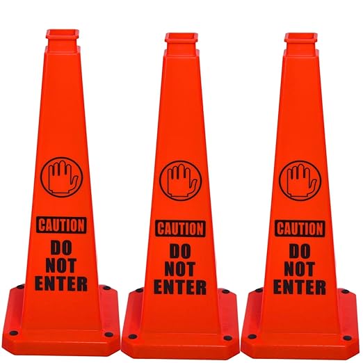 BESEA Caution Cone 5 Pack, 28" Caution Cone with Weighted Base, Red 4-Sided “Cantion Do NOT Enter ” Warning Cone for Creation Area Driveways, Business Parking Lots, Garages, Indoor/Outdoor