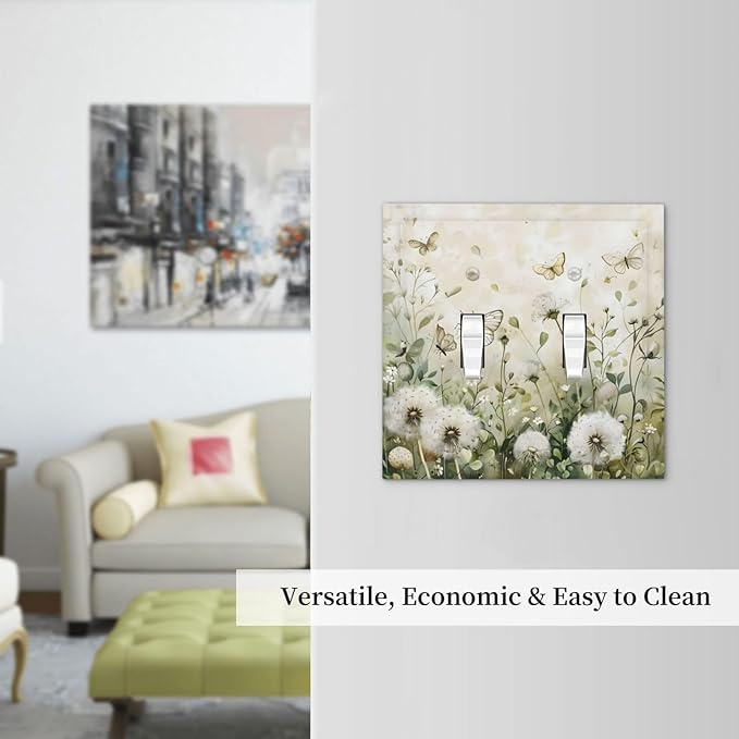 Dandelions Butterflies Watercolor Wildflowers Floral Decorative Switch Plates 2 Gang Double Toggle Outlet Light Switch Cover Wall Plate Electrical Faceplate for Bedroom Living Room Decor