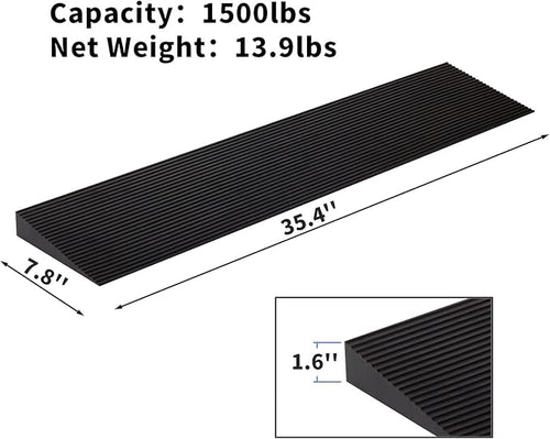 1.6'' Rise Solid Rubber Wheelchair Ramp,Threshold Ramp Used for Thresholds,Doorways and Bathroom(High:1.6 Inch(Pack of 1)) Black