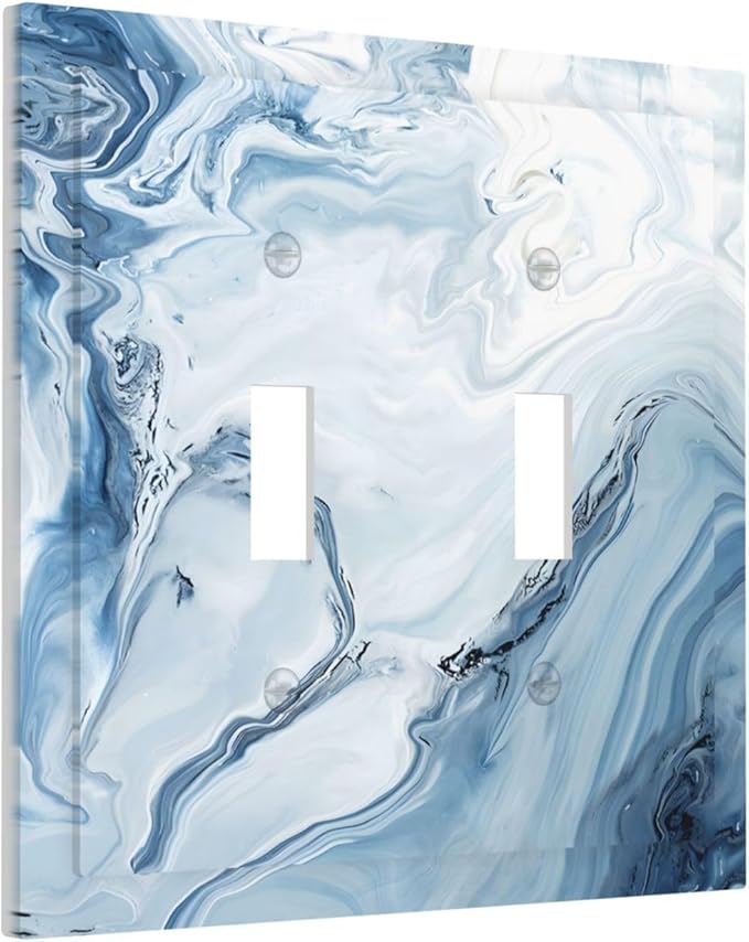 Light Blue Marble Texture Abstract Print Decorative Switch Plates 2 Gang Double Toggle Outlet Light Switch Cover Wall Plate Electrical Faceplate for Bathroom Kitchen Home Decor
