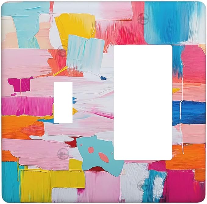 Outlet Covers Multicoloured Modern Watercolor Oil Painting 1 Toggle 1 Rocker Combination Decorative Wall Plate Electrical Switch Plates Light Switch Cover Plate for living Room Bedroom Decor