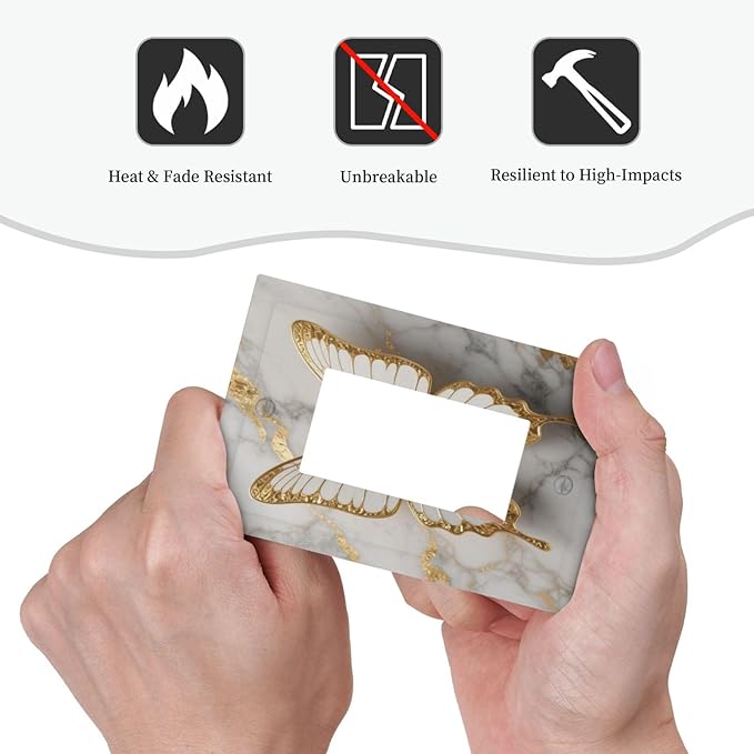 Gold Marble Shine Butterfly Abstract Modern Print Decorative Outlet Covers 1 Gang Single Rocker Light Switch Cover Plate Wall Plates GFCI Faceplate for Bed Room Bathroom Decor