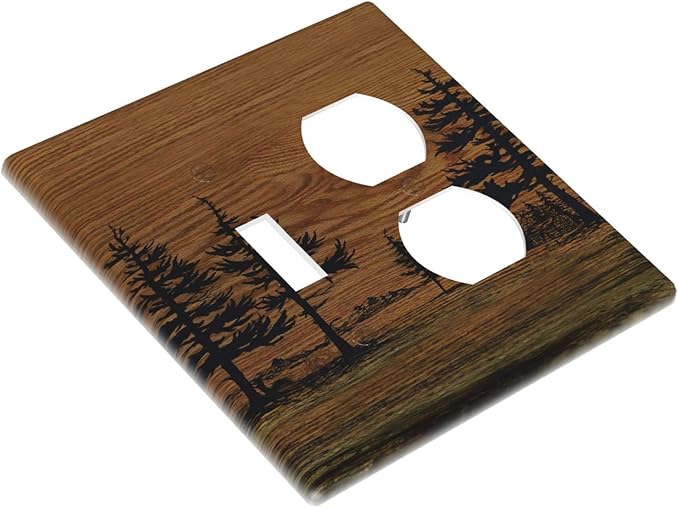 Decorative Outlet Covers Rustic Farmhouse Brown Board Pine Tree Wood Grain 2 Gang Duplex Light Switch Cover Plate Gfci Wall Plate Plug Switch Plate Covers for Bathroom Decor
