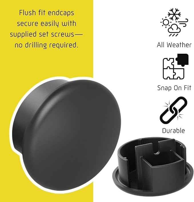 Promenaid 3ft Flush Handrail Kit - Satin Black - Complete Indoor/Outdoor Handrail for Stairs - 1.6" Round Anodized Aluminum Railing - 2 Satin Black Painted Pivoting Wall Brackets & Flush Endcaps