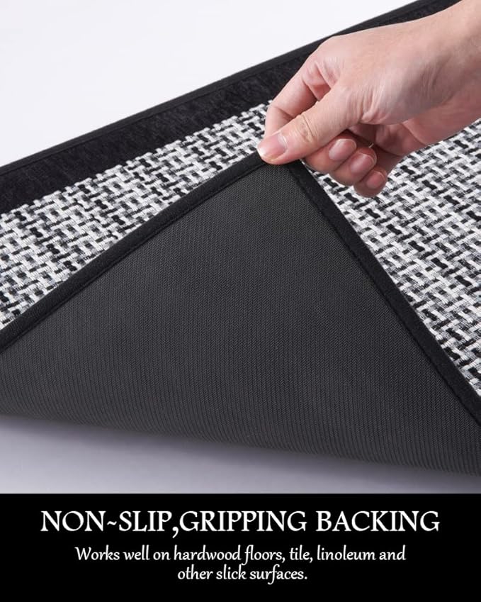 PADOOR Kitchen Mats for Floor, Kitchen Rugs Non Slip Washable, Rubber Backed Kitchen Runner Super Absorbent Long Kitchen Floor Mat Sink Rug, 20”x70” Black