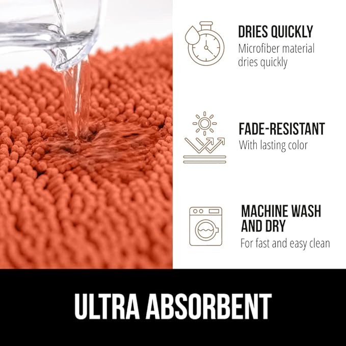 GORILLA GRIP Bath Rug Mat 60x24, Thick Soft Absorbent Chenille, Quick Dry Microfiber Mats, Rubber Backing Washable Shower Floor Rugs, Bathmat Runner, US Designed Bathroom Home Decor Accessories Coral