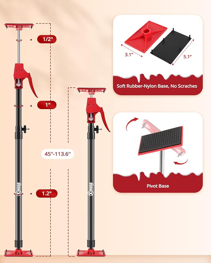 XINQIAO Cabinet Jacks for Installing Cabinets, Light Duty Third Hand Tools Adjustable Support Pole from 45 in to 113.6 in, 2 PCS