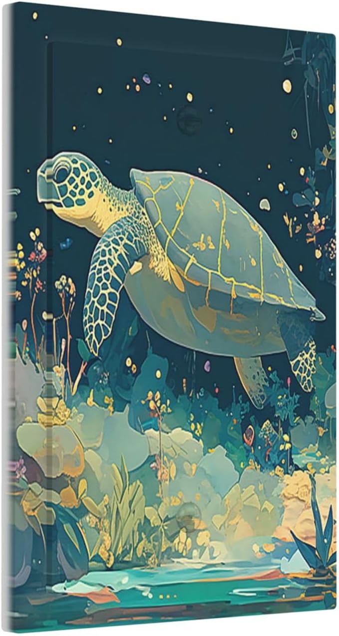Light Switch Cover Plate Fantasy Sea World Sea Turtle Floral Plant 1 Gang No Device Blank Electrical Wall Plates Faceplate Decorative Switch Plate for Kids Room Nursery Decor