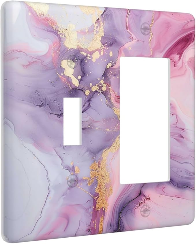 Outlet Covers Pink Marble Abstract Purple Gold Texture 1 Toggle 1 Rocker Combination Decorative Wall Plate Electrical Switch Plates Light Switch Cover Plate for Bathroom living Room Decor