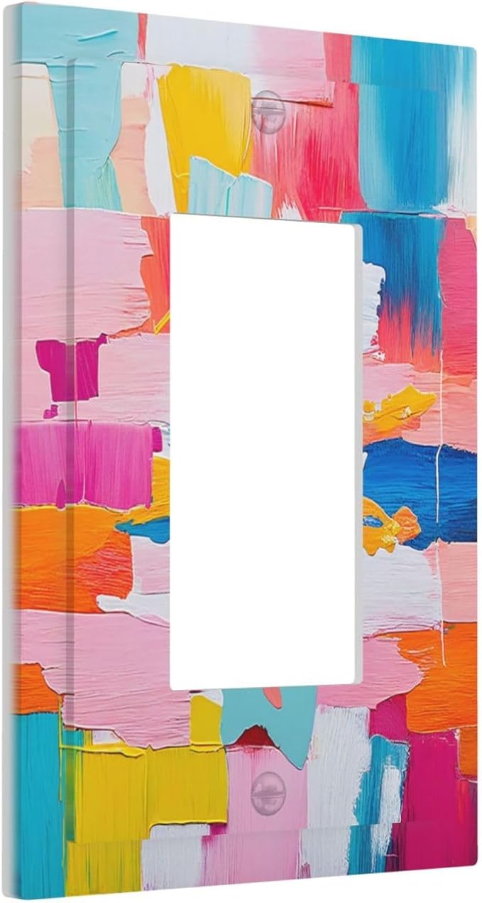 Decorative Outlet Covers Multicoloured Modern Watercolor Oil Painting 1 Gang Single Rocker Light Switch Cover Plate Wall Plates GFCI Faceplate for living Room Bedroom Decor