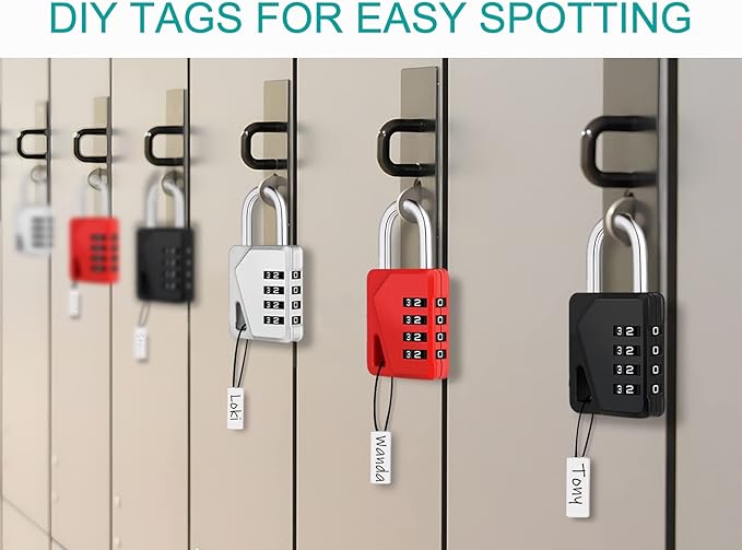 ZHEGE Small Locker Lock Gym, 4 Digit Combo Lock with DIY Name Tag, White Number Padlock for School, Toolbox, Cabinet, Fence, Shed, Easy to Read (Red, 1 Pack)
