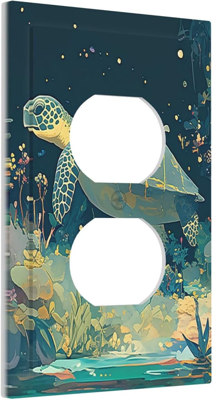 Outlet Covers Fantasy Sea World Sea Turtle Floral Plant 1 Gang Duplex Wall Plate Decorative Switch Plates Electrical Receptacle Faceplate Light Switch Cover for Kids Room Nursery Decor