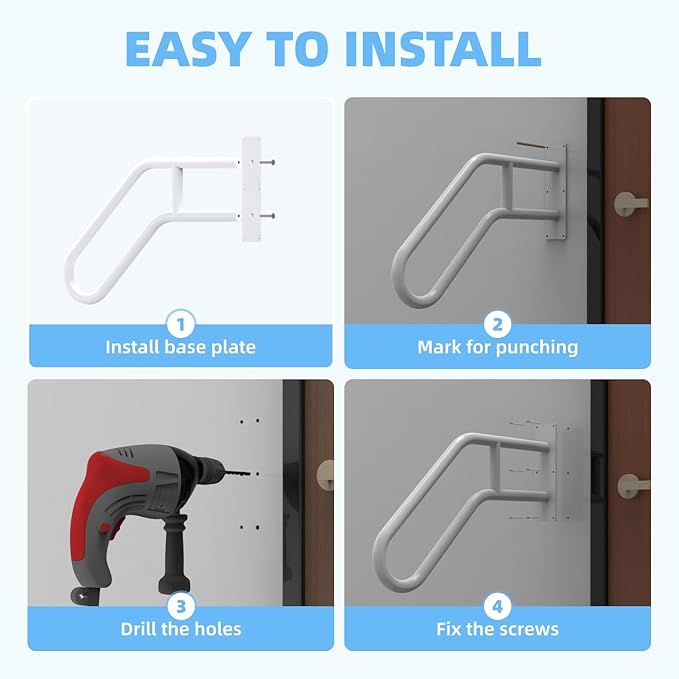 Handrails for Outdoor Steps Wall Mount, Railings for 1-3 Steps, U-Shaped Handrail with Powder Coated Finish, Stair Handrails for Garage, Porch, Yard and Garden (26" Length, 1.25" Pipe, White)