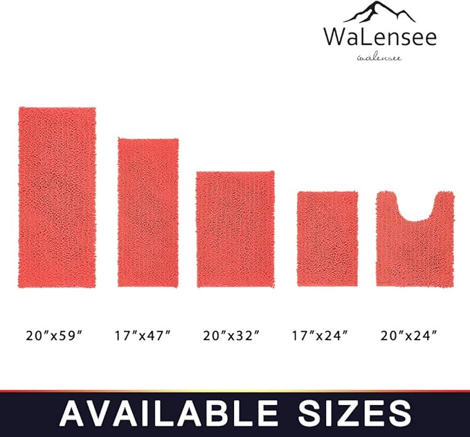 Walensee Bathroom Rug Non Slip Bath Mat (44x24 Inch Coral) Water Absorbent Super Soft Shaggy Chenille Machine Washable Dry Extra Thick Perfect Absorbant Best Large Plush Carpet for Shower Floor