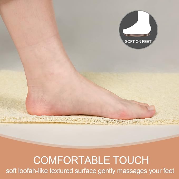 Joyhalo Shower Mat Bathtub Mat Non Slip, Bathmats Non Slip, Quick Drying Foot Scrubber Loofah Mats for Shower, Tub, Bathroom, Home, 17x24inch, Beige