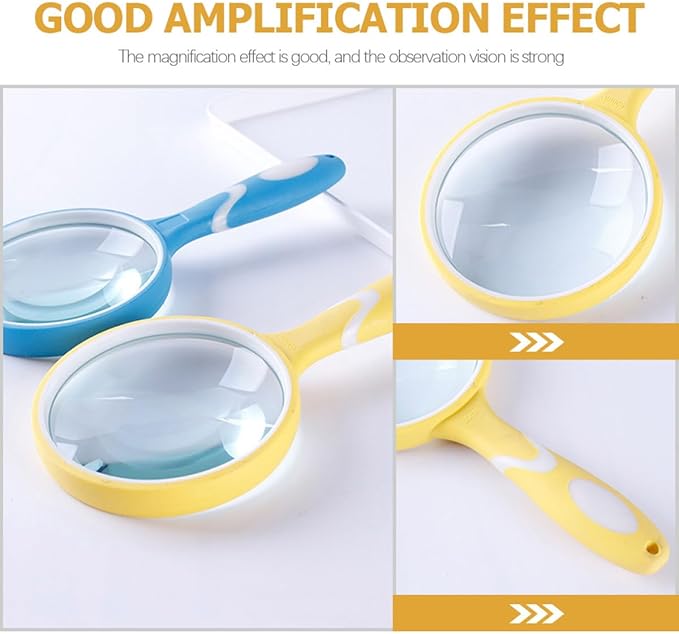 Reading Magnifier with Handle, Portable Handheld Magnifying Glass for Reading and Observation, Yellow Rubber Frame, Visual Aid Tool for Seniors and Low Vision Users