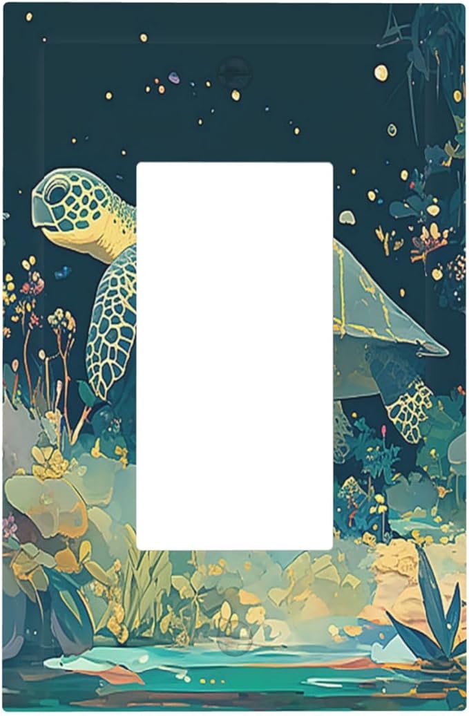 Decorative Outlet Covers Fantasy Sea World Sea Turtle Floral Plant 1 Gang Single Rocker Light Switch Cover Plate Wall Plates GFCI Faceplate for Kids Room Nursery Decor