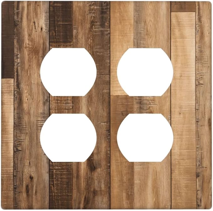Rustic Brown Wood Splicing Vintage Dark Oak Print Outlet Covers 2 Gang Double Duplex Decorative Light Switch Covers Electrical Wallplates Socket Faceplate for Farmhouse Home Decor