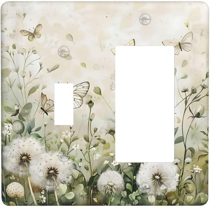 Dandelions Butterflies Watercolor Wildflowers Floral Outlet Covers 1 Toggle 1 Rocker Combination Decorative Wall Plate Electrical Switch Plates Light Switch Cover Plate for Bedroom Living Room Decor
