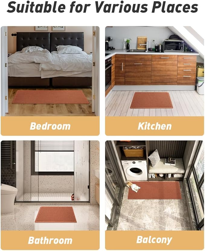 AMOAMI Upgraded Waffle Runner Rug Super Absorbent Non Slip Bath Mats for Bathroom Machine Washable Bathroom Runner Rug with Tassels, Ideal for Hallway Bedroom Laundry Room, Dirty Orange, 16" x 46"