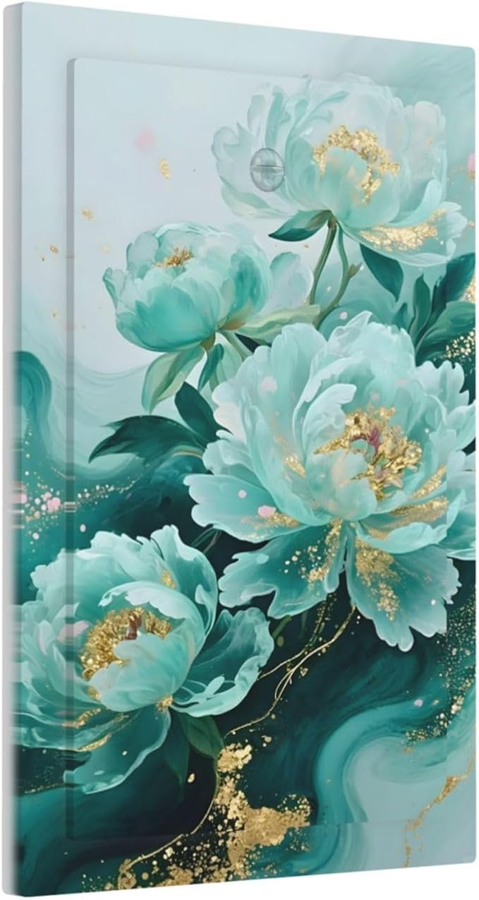 Decorative Light Switch Cover Plate Gold Green Floral Gilt Marble Flower 1 Gang No Device Single Blank Outlet Covers Wall Plate Switch Plate Covers for Bathroom Decor